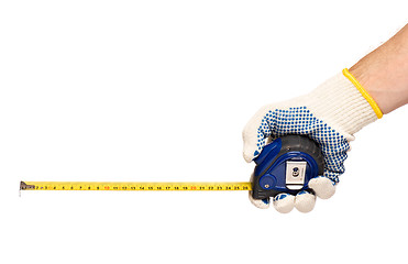 Image showing Hand with glove and tape measure