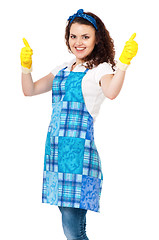 Image showing Young housewife on white