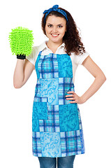 Image showing Young housewife on white