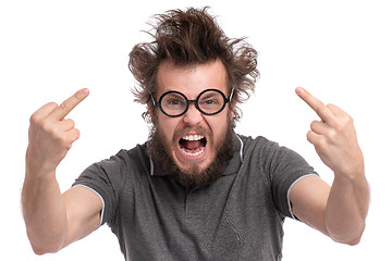 Image showing Crazy bearded man emotions and signs