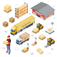 Image showing Warehouse Storage and Delivery Isometric Icons Set
