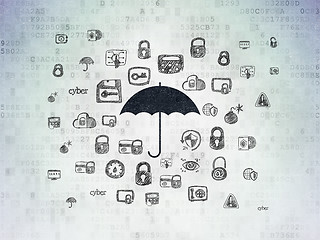 Image showing Security concept: Umbrella on Digital Data Paper background