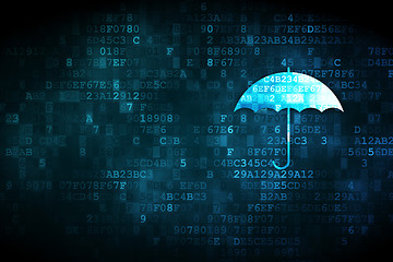 Image showing Safety concept: Umbrella on digital background