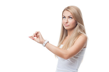 Image showing Beautiful girl with wrist watches