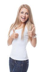 Image showing Beautiful girl showing thumbs up