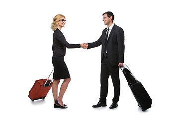 Image showing Businessman and business woman with travel cases