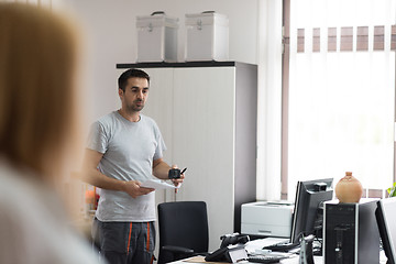 Image showing designers in office at the wooden furniture manufacture