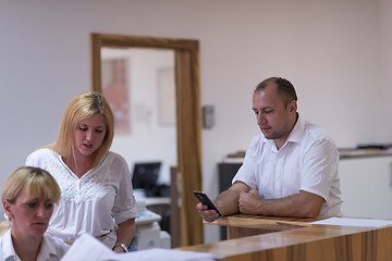 Image showing designers in office at the wooden furniture manufacture