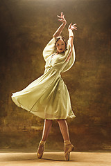 Image showing Young ballet dancer - Harmonious pretty woman with tutu posing in studio -