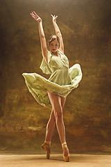 Image showing Young ballet dancer - Harmonious pretty woman with tutu posing in studio -