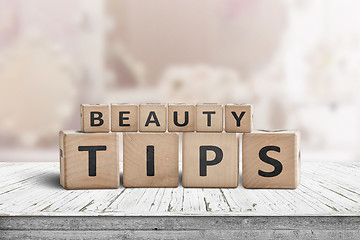 Image showing Beauty tips sign on a makeup table