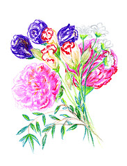 Image showing Beautiful bouquet of flowers drawn by hand 