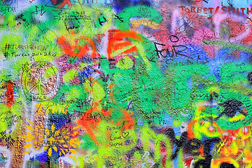 Image showing Detail of the famous John Lennon's wall with graffiti in Prague