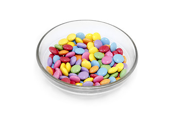 Image showing Bright colorful candy in glass bowl 