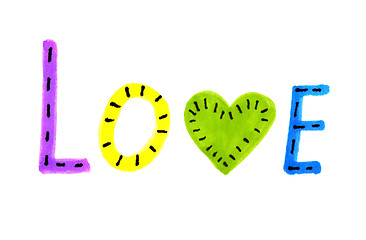 Image showing Word LOVE from colorful letters and heart symbol