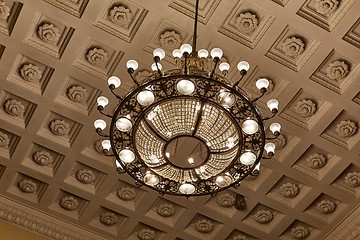 Image showing Chandelier on decoarted ceiling