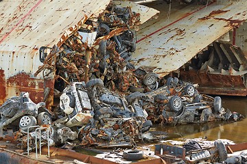 Image showing Pile of smashed car wrecks