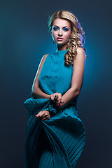 Image showing Beautiful girl in blue dress