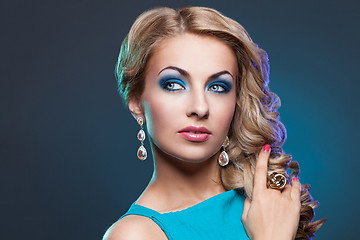 Image showing Beautiful girl in blue dress