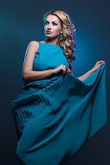 Image showing Beautiful girl in blue dress