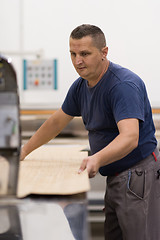 Image showing worker in a factory of wooden furniture