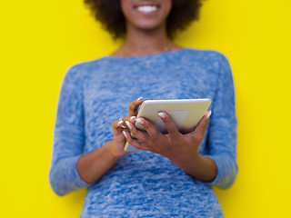 Image showing young black Woman Using Digital Tablet