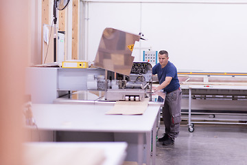 Image showing worker in a factory of wooden furniture