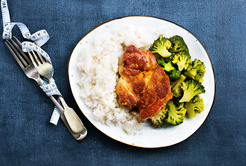 Image showing rice and meat with briccoli