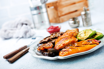 Image showing chicken barbecue and grilled vegetables