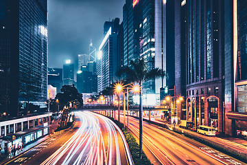 Image showing Street traffic in Hong Kong at night