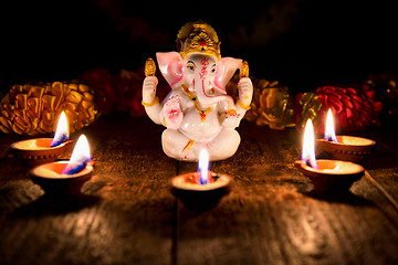 Image showing Ganesha with Diwali lights