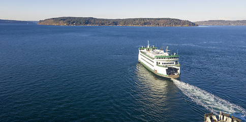 Image showing Aerial View Ferry Crossing Puget Sound Headed For Vashon Island