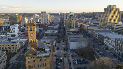 Image showing Aerial View Over Downtown Tacoma Washington Broadway Market Stre