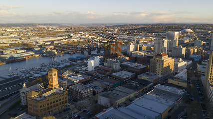 Image showing Aerial View Historic Architecture of Downtown Tacoma and Thea Fo