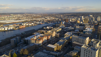 Image showing Aerial View Over Downtown Tacoma Washington Thea Foss Waterway 