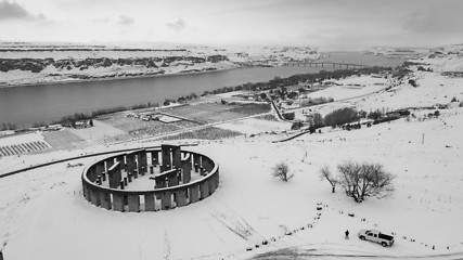 Image showing Aerial View Maryhill Stonehenge Washington State Columbia River