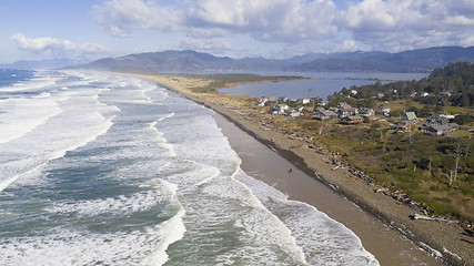 Image showing Aerial Perspective over Pacific Coast Beach Bayocean Peninsula P