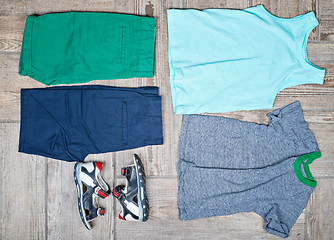 Image showing Flat lay photography of some boy\'s casual outfits.