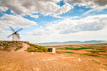 Image showing Traditional old white windmill in Consuegra, Spain