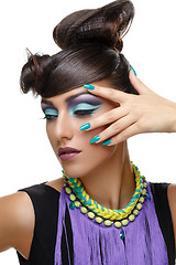 Image showing Beautiful girl with bright vivid purple make-up