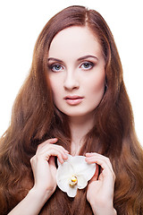 Image showing Beautiful girl with long red brown hair