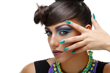 Image showing Beautiful girl with bright vivid purple make-up 