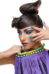 Image showing Beautiful girl with bright vivid purple make-up 