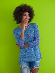 Image showing black woman isolated on a Green background