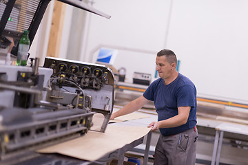 Image showing worker in a factory of wooden furniture