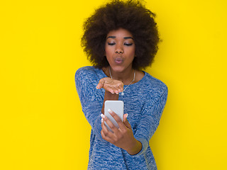 Image showing young black Woman Using mobile phone