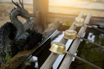 Image showing Bamboo fountain in japanese temple