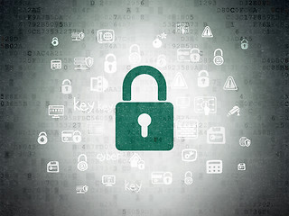 Image showing Protection concept: Closed Padlock on Digital Data Paper background