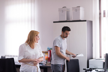 Image showing designers in office at the wooden furniture manufacture