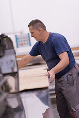 Image showing worker in a factory of wooden furniture